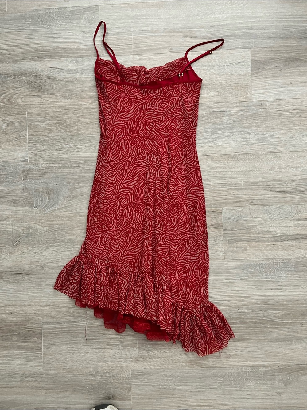 Vintage Betsey Johnson 90s Red Spaghetti-Strap Ruffled Hem Dress - Size XS (P) - Picture 6 of 8